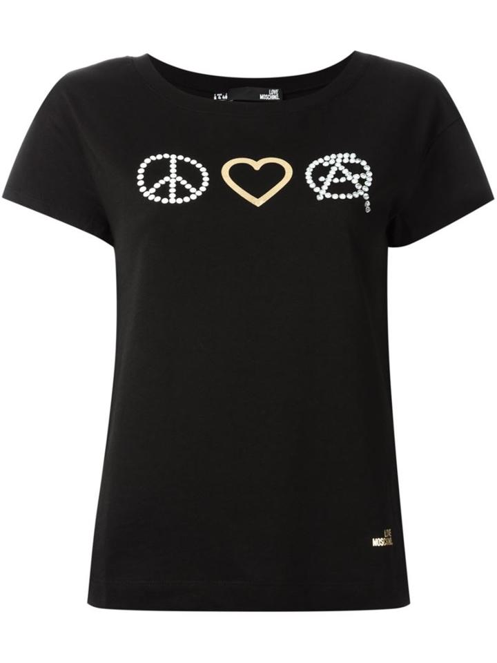 Love Moschino Peace T-shirt, Women's, Size: 46, Black, Cotton