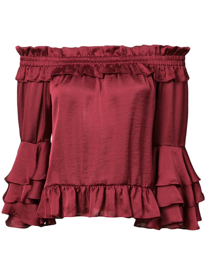 Misa Los Angeles Frilled Off Shoulder Blouse - Red