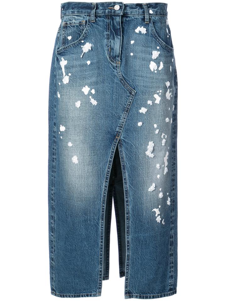 Oscar De La Renta Splattered Denim Midi Skirt - Blue
