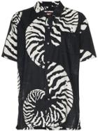 Double Rainbouu Beach House Shell Print Cotton Hawaiian Shirt - Black