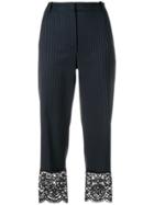 Pinko Lace Hem Cropped Pinstripe Trousers - Blue