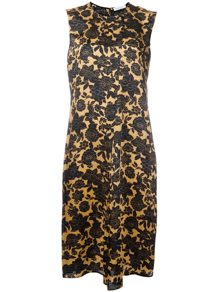 Christian Wijnants - Floral-print Satin Dress - Women - Cupro/viscose - 40, Women's, Yellow/orange, Cupro/viscose