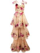 Marchesa Layered Floral Gown - Neutrals