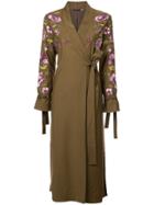 Josie Natori Embroidered Tie Front Duster Coat - Green