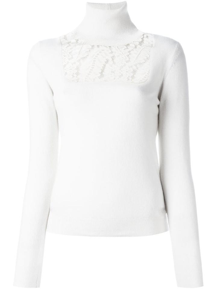 No21 Lace Insert Jumper, Women's, Size: 40, White, Virgin Wool