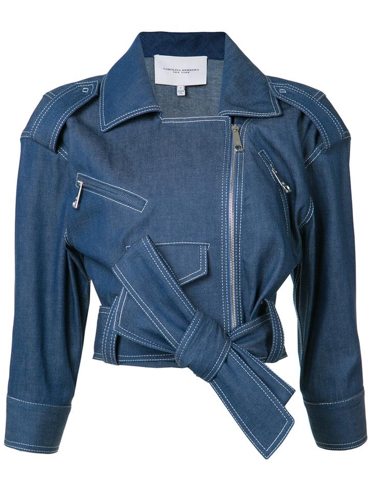 Carolina Herrera Denim Biker Jacket, Women's, Size: 4, Blue, Cotton