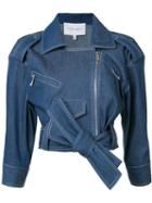 Carolina Herrera Denim Biker Jacket, Women's, Size: 4, Blue, Cotton