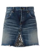 Saint Laurent Metallic Embellished Mini Skirt, Women's, Size: 28, Blue, Cotton