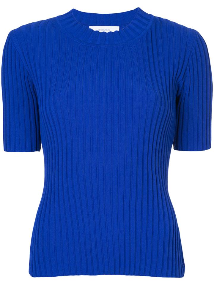 Le Ciel Bleu Rib Knit Short Sleeve Top - Blue