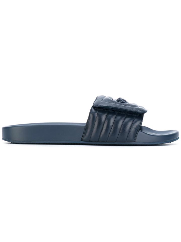 Versace Ribbed Medusa Pool Slides - Blue