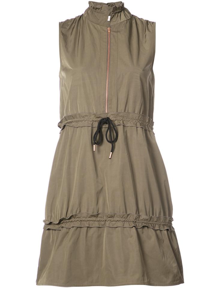 See By Chloé Zip-detailed Drawstring-waist Dress - Green