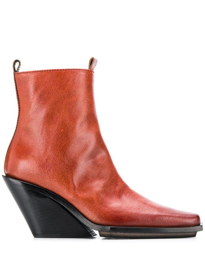 Ann Demeulemeester Pointed Toe Ankle Boots - Red