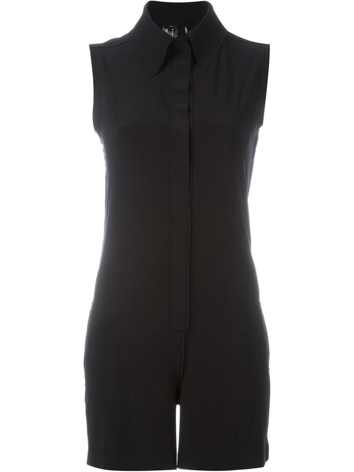 Norma Kamali Pointed Collar Playsuit, Women's, Size: Xs, Black, Polyester/spandex/elastane