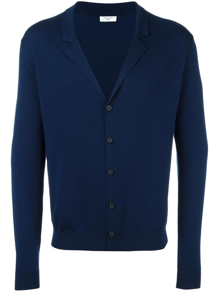 Fashion Clinic Notched Lapel Cardigan, Men's, Size: 48, Blue, Wool