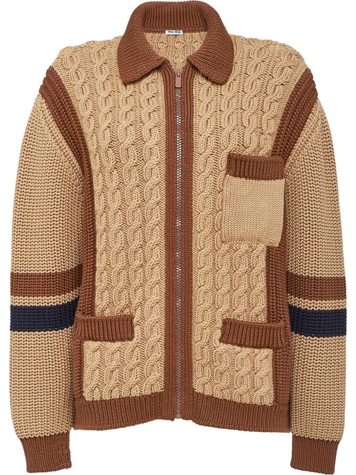 Miu Miu Cable Knit Cardigan - Brown