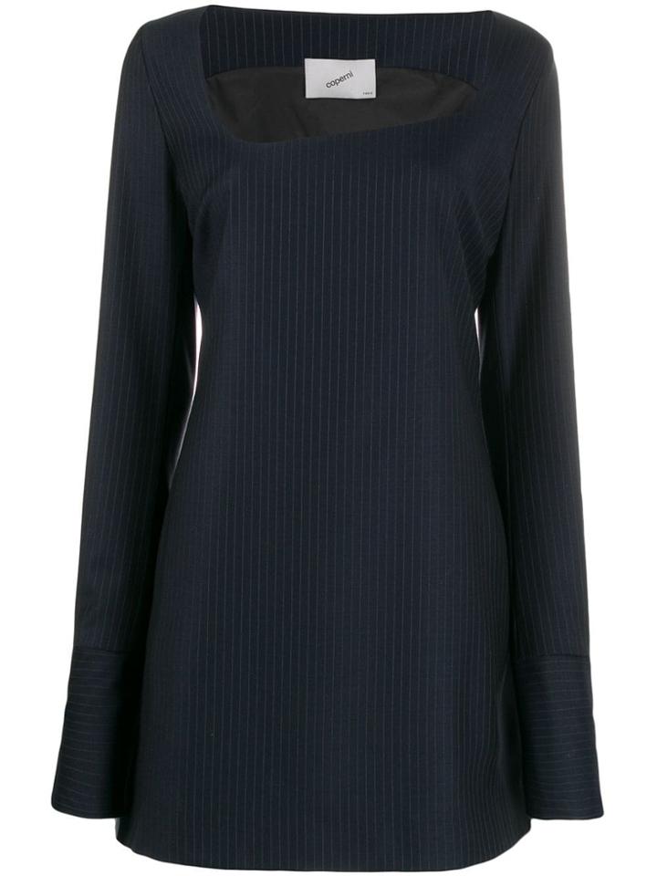 Coperni Asymmetric Neck Pinstripe Dress - Blue