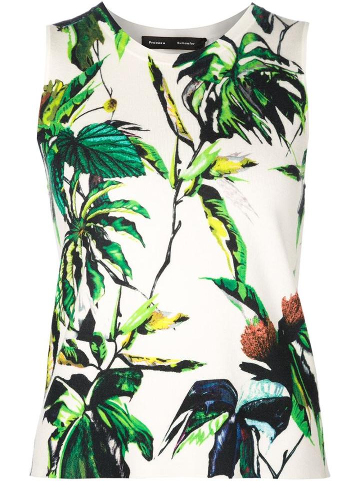 Proenza Schouler Floral Tank Top, Women's, Size: Large, White, Silk/nylon/spandex/elastane/wool