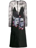 Prada Frankenstein-print Lace-panel Dress - Black