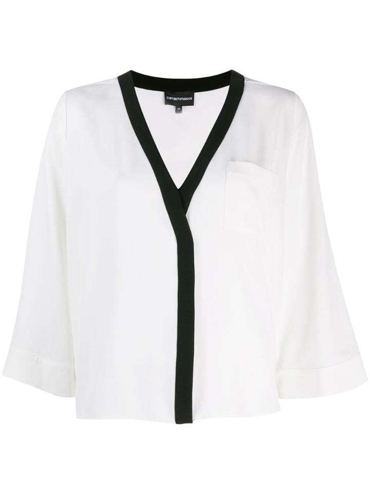 Emporio Armani Contrast Trim Crepe Top - White