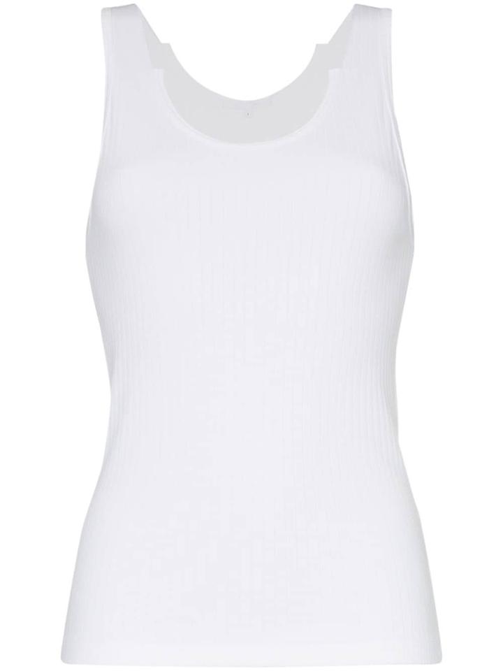 Helmut Lang Asymmetric Neck Ribbed Cotton Tank Top - White