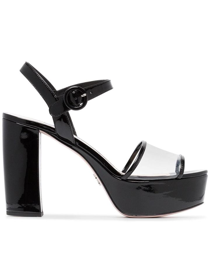 Prada 105 Patent Platform Sandals - Black