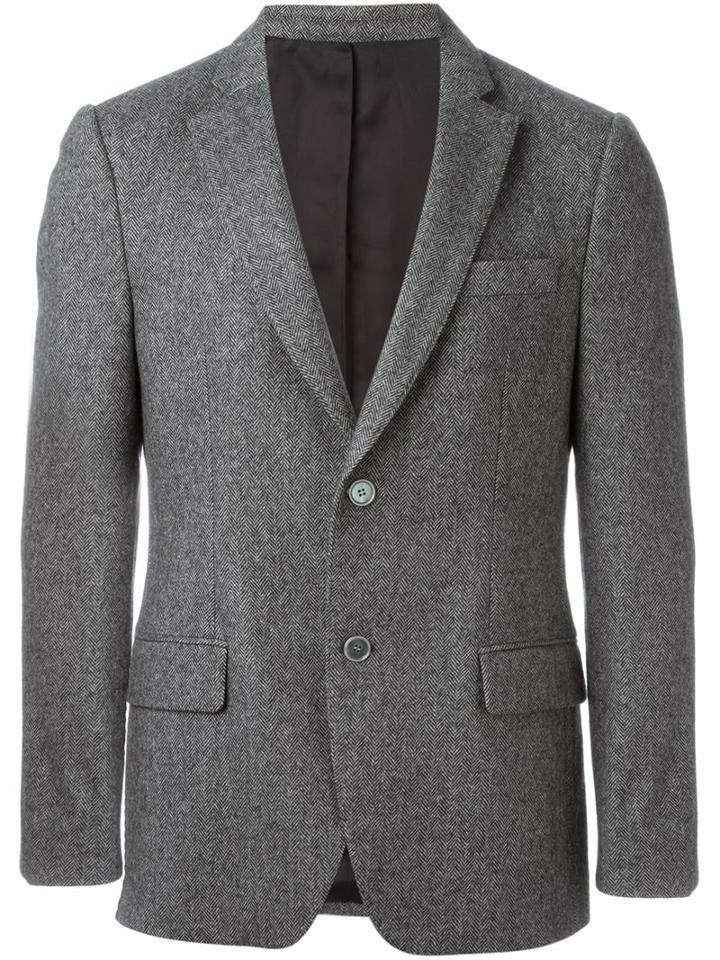 Officine Generale Herringbone Blazer, Men's, Size: 46, Grey, Viscose/cashmere