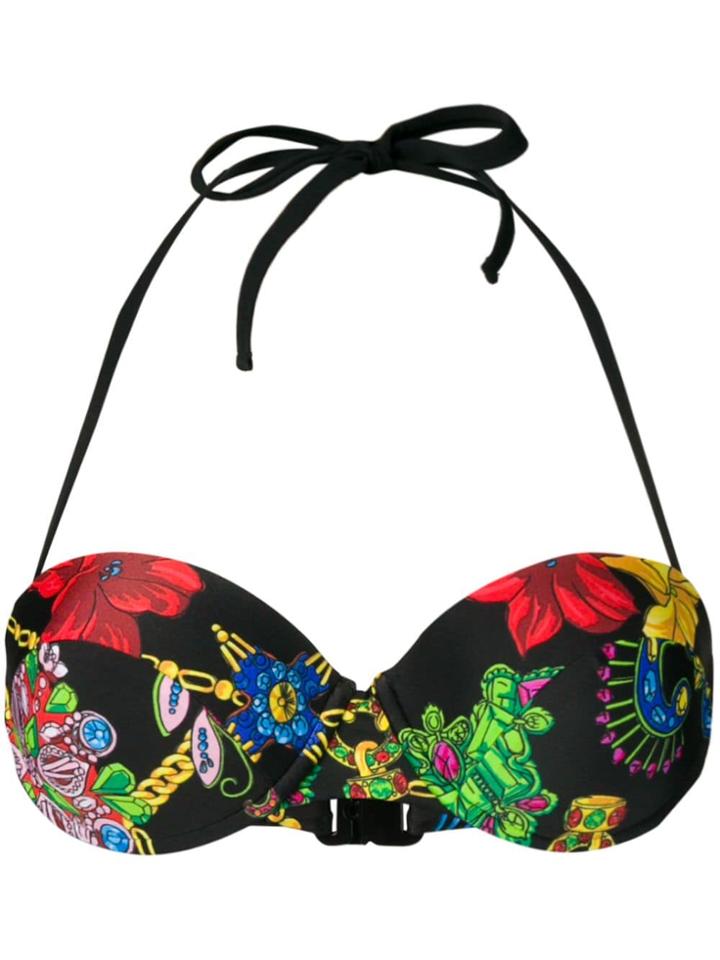 Versace Floral Gemstone Print Bikini Top - Black