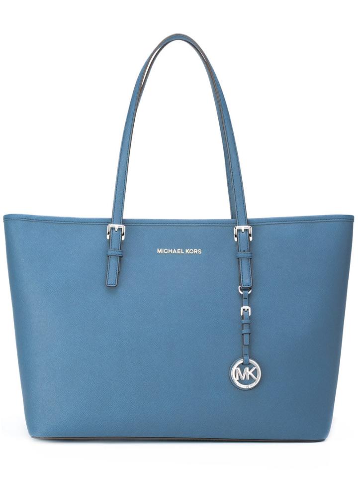Michael Michael Kors Logo Plaque Tote Bag, Blue, Leather