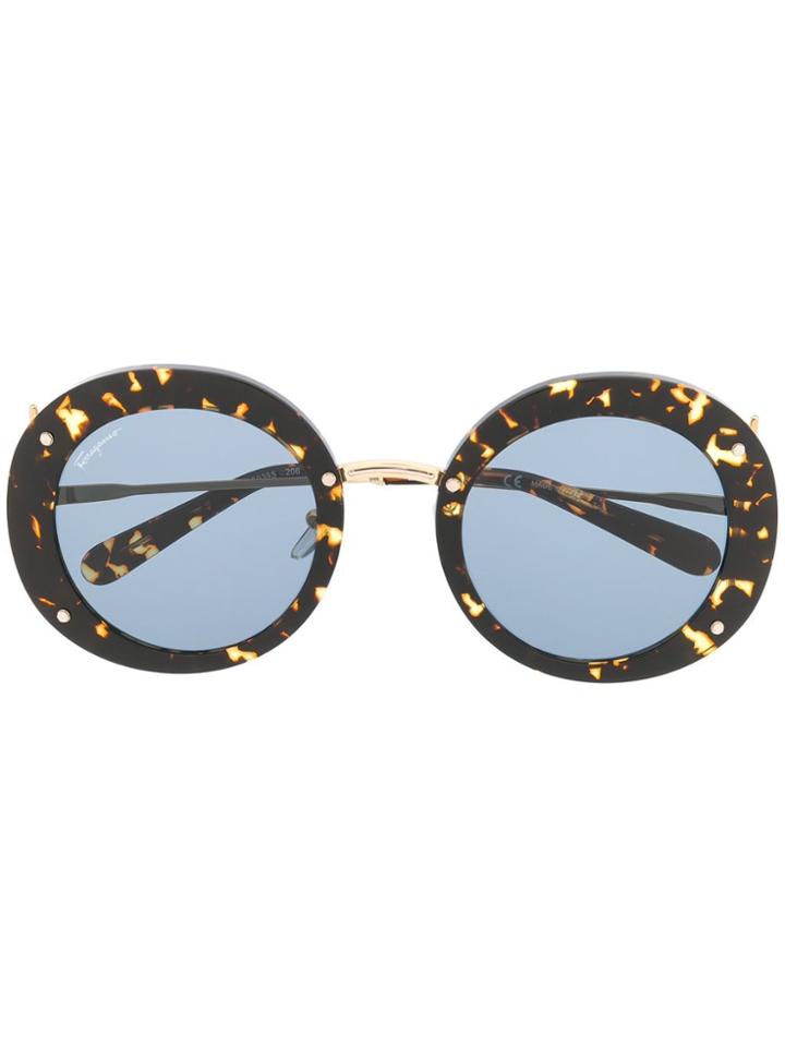 Salvatore Ferragamo Tortoiseshell Effect Round Sunglasses - Brown