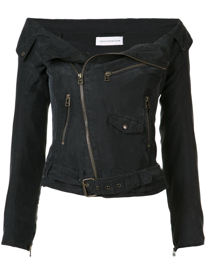 Faith Connexion Board Neck Biker Jacket - Black