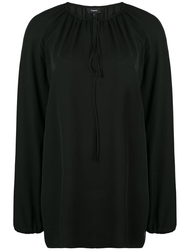 Theory Gathered Neck Blouse - Black