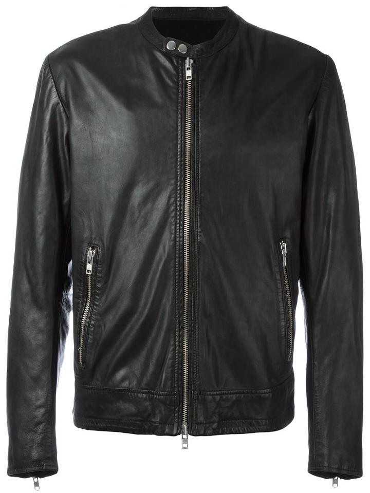 S.w.o.r.d 6.6.44 Zipped Leather Jacket, Men's, Size: 52, Black, Cotton/leather/polyester
