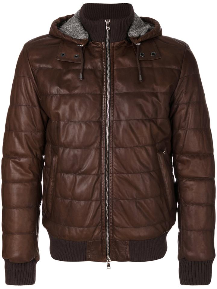 Barba Padded Bomber Jacket - Brown