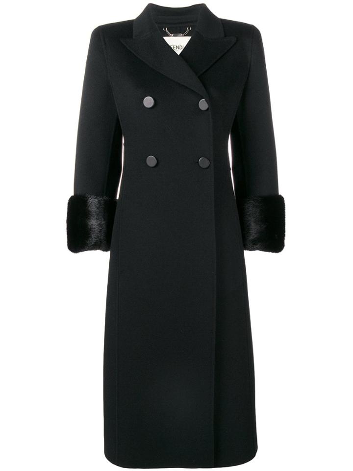Fendi Fur Cuff Double Breasted Coat - Black