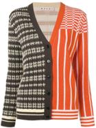 Marni Panelled Patterned Knit Cardigan - Orange