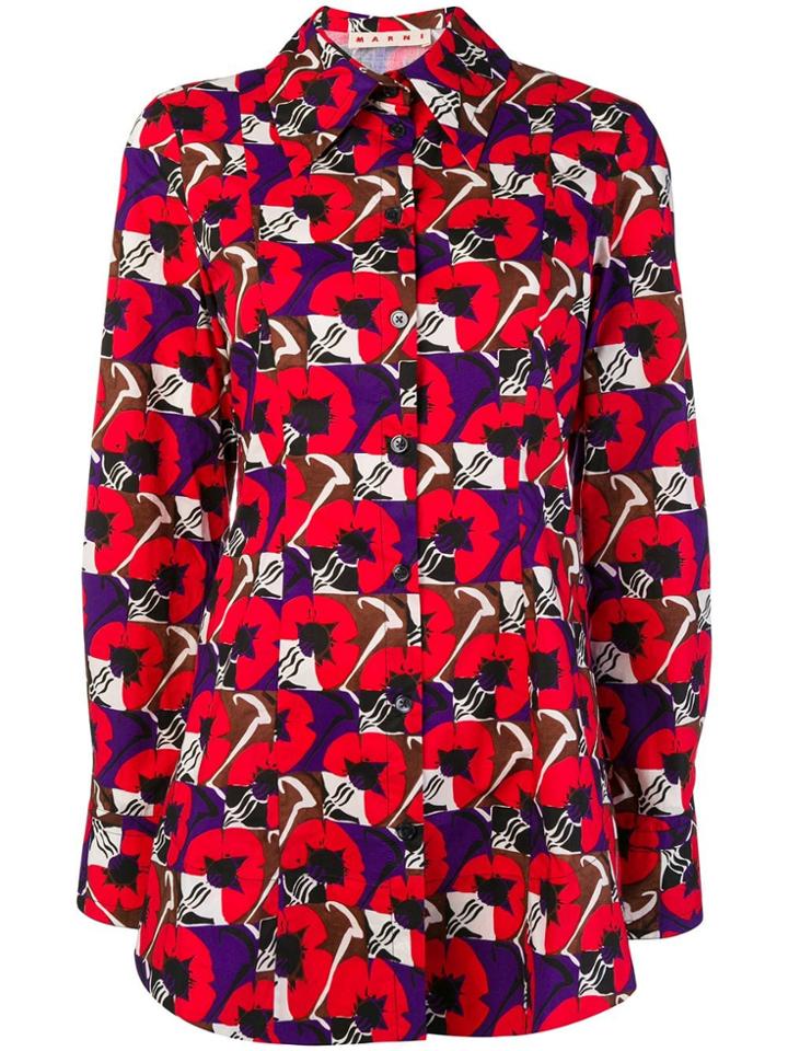 Marni Printed Longline Shirt - Red