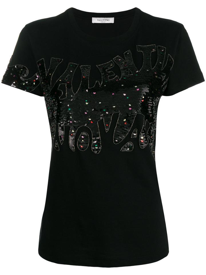 Valentino Embellished Logo T-shirt - Black