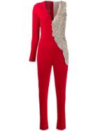 Loulou Beaded Panel Jumpsuit - Red