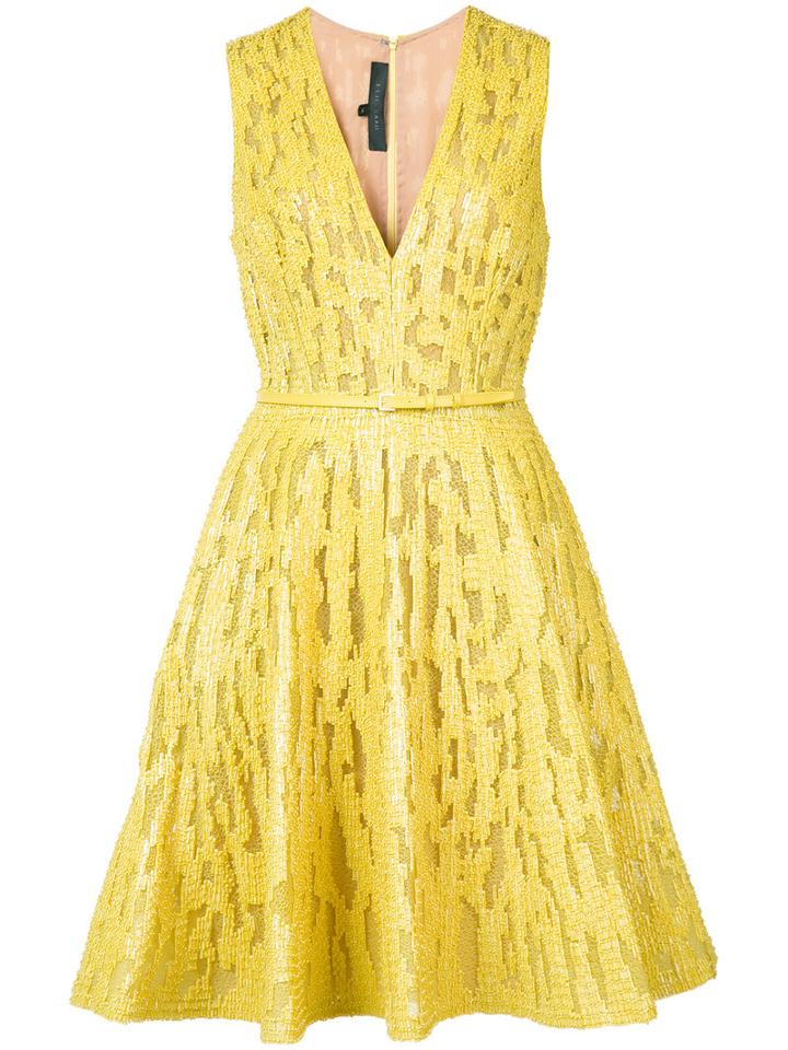 Elie Saab - Textured Flared Dress - Women - Cotton/polyamide - 36, Yellow/orange, Cotton/polyamide