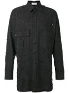 Faith Connexion Long Jewel Embellished Shirt, Men's, Size: Small, Black, Lyocell/cotton/spandex/elastane/glass