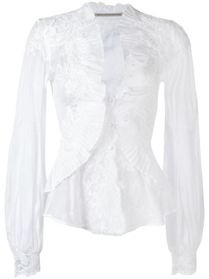 Ermanno Scervino - Ruffled Lace Insert Shirt - Women - Cotton/polyamide/polyester/viscose - 44, Women's, White, Cotton/polyamide/polyester/viscose