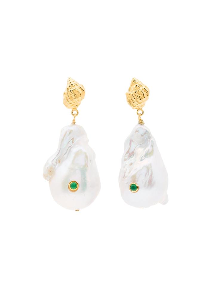 Anni Lu Gold-plated Sterling Silver Baroque Pearl Shell Agate Earrings