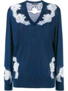 Dolce & Gabbana Lace Insert Jumper, Women's, Size: 42, Blue, Cashmere/polyamide/cotton/silk