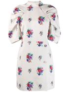 Msgm Floral Print Puff Sleeve Dress - White