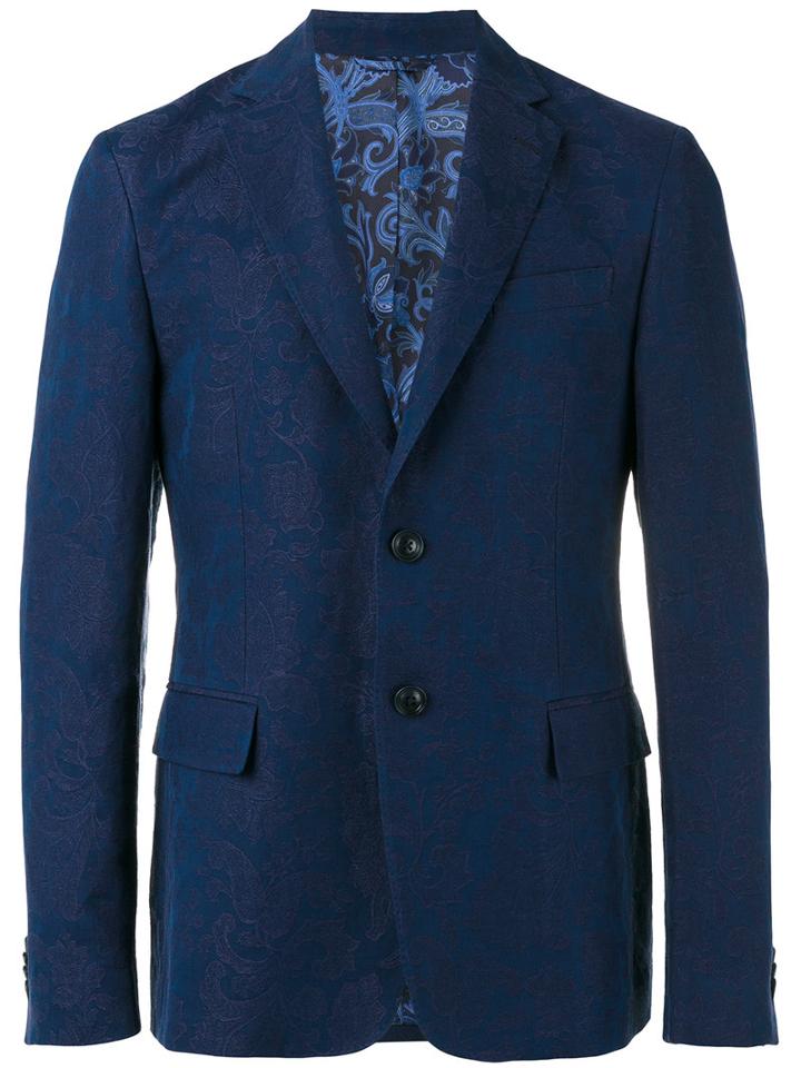 Etro Jacquard Blazer, Men's, Size: 52, Blue, Cotton/linen/flax/viscose/cupro