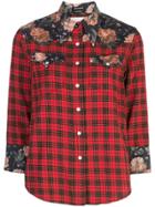 R13 Floral Panel Checked Shirt - Red