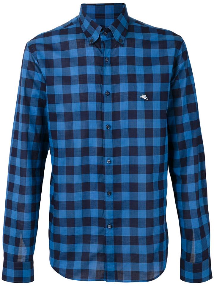 Etro Checked Button-down Shirt, Men's, Size: 43, Blue, Cotton