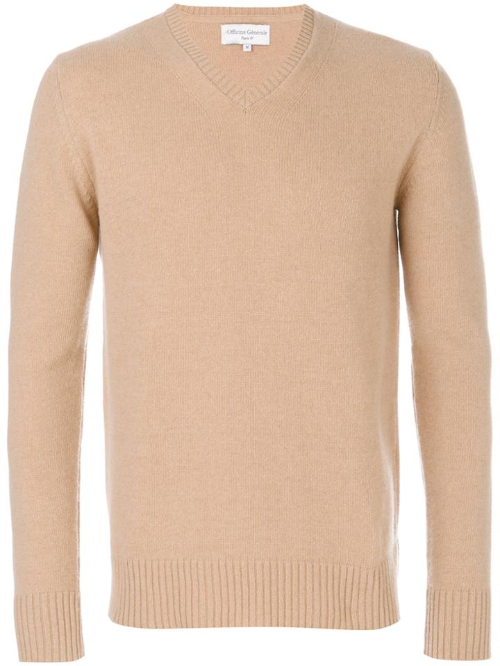 Officine Generale Classic V-neck Jumper - Nude & Neutrals