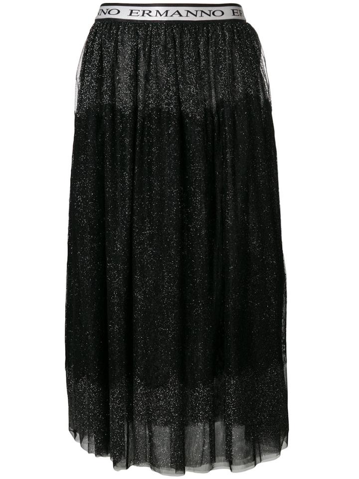 Ermanno Ermanno Logo-waistband Lace Maxi Skirt - Black