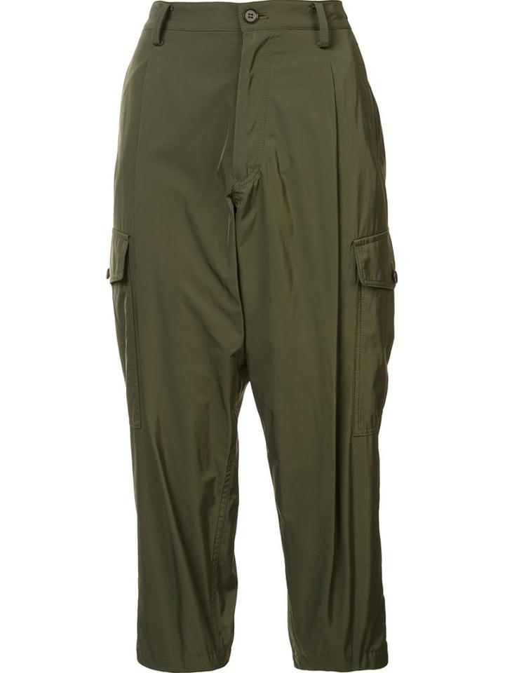 Yohji Yamamoto Cropped Trousers, Women's, Size: 2, Green, Polyester